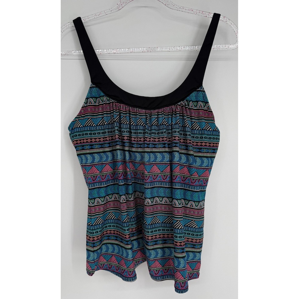 Coco Reef Womens Tankini Swim Top Geometric Tribal Print Blue Pink Black Sz 38C